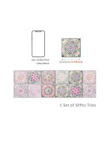 12Pcs European Mandala Self-Adhesive PVC Wall Stickers, Waterproof Tile Decals For Living Room, Kitchen & Bathroom - one size fits all - View 20
