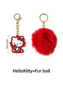 HELLO KITTY AND FRIENDS | SHEIN 1 Gantungan Kunci Hello Kitty dengan Pom-Pom Merah Berbulu, Liontin Tas Motif Apel Lucu, Desain Jepitan Lobster, Ornamen Dekorasi Portabel untuk Kunci, Ransel, Dompet, Hadiah Koleksi yang Bagus untuk Penggemar Kitty - Merah - View 8
