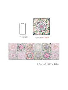 12Pcs European Mandala Self-Adhesive PVC Wall Stickers, Waterproof Tile Decals For Living Room, Kitchen & Bathroom - one size fits all - View 3