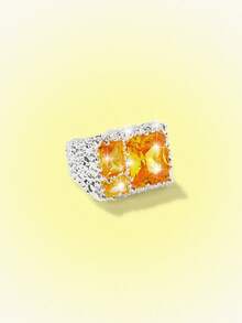 Popjeli Niche Retro Texture Design Open Ring, White K Silver Retro Ring, Niche Retro Texture Design - Silver - Yellow Diamond - View 6