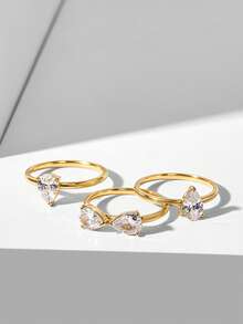 MOTF PREMIUM FOUR PEAR-SHAPED DIAMOND FLOWER DOUBLE ARM RING, LIGHT LUXURY WEDDING ENGAGEMENT RING - Gold - View 4