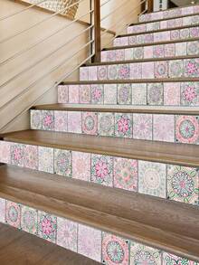 12Pcs European Mandala Self-Adhesive PVC Wall Stickers, Waterproof Tile Decals For Living Room, Kitchen & Bathroom - one size fits all - View 12