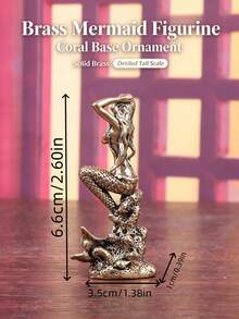 Solid Brass Mermaid Figurine, Vintage Coral Base Mermaid Statue, Exquisite Carved Mini Metal Sculpture, Desktop Collectible Ornament For Home Office Decor, Unique Gift - multicolor - View 5