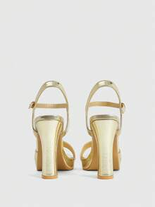 CUCCOO LuxiPop Elegant Celebrity Style Exquisite Girls Wedding Banquet Summer Solid Color Open-Toed Low-Top Thick-Heeled Sandals - Gold - View 5