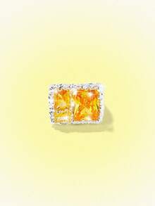 Popjeli Niche Retro Texture Design Open Ring, White K Silver Retro Ring, Niche Retro Texture Design - Silver - Yellow Diamond - View 2