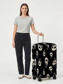 ROMWE Grunge Punk Black Base Scream Ghostface Full Print Luggage Cover, Suitable For 18-32 Inch Luggage Cover, Luggage Handle Glove, Travel Accessories - grimace - View 8