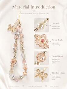 1pc Milk Tea Crystal Flower Phone Lanyard, Embossed Heart Mini Mushroom Wrist Strap - Multicolor - View 5