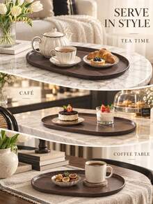 Muroi Mono 1pc PP Imitation Wood Grain Oval Serving Tray. Platter For Snack, Dessert & Tea Cup. Ktchen & Cafe Table Deco, For Women, Holiday Gift, Dorm Supply. - Multicolor - View 13