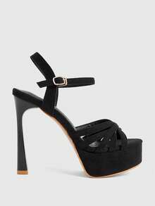 CUCCOO LuxiPop Sandal cao gót gót nhọn mũi tròn nhung đen trơn thời trang nữ - màu đen - Xem 3