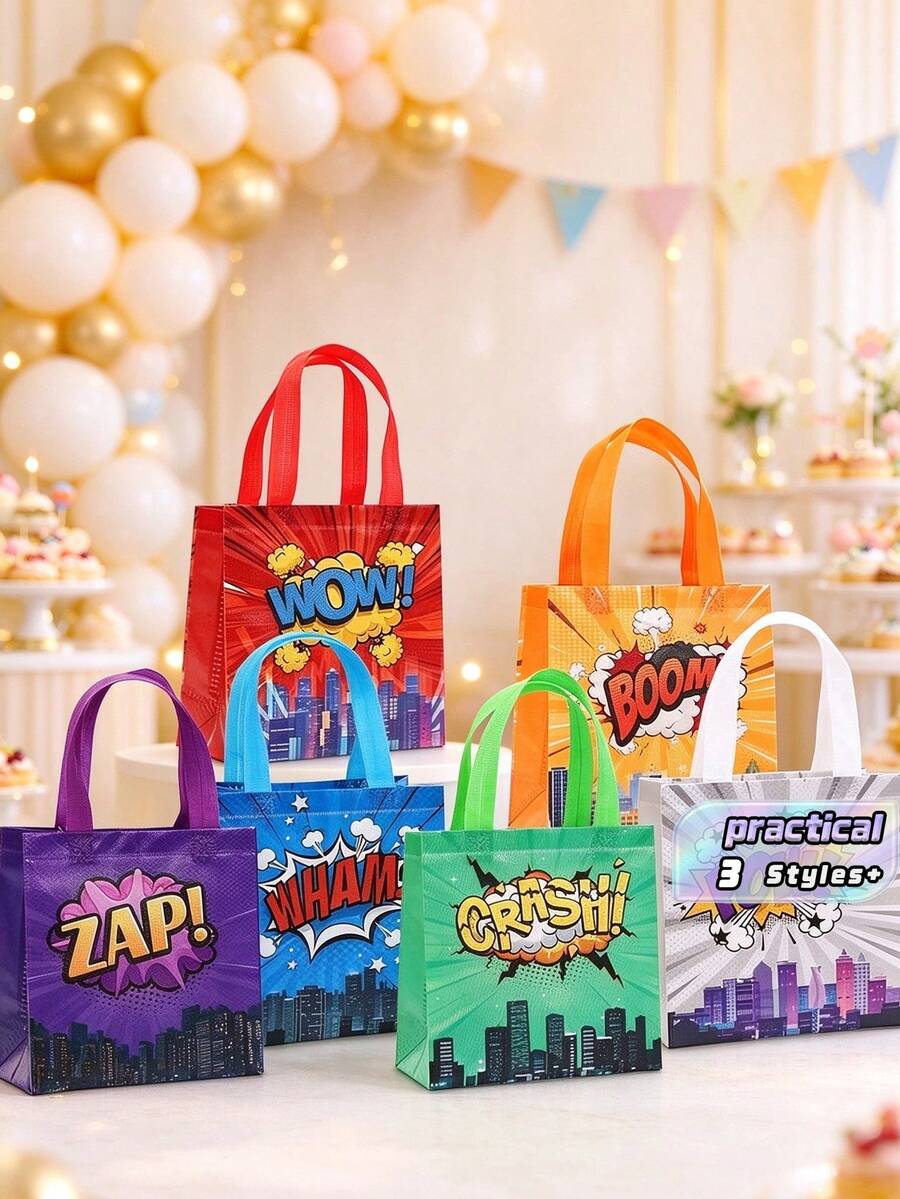 Reusable Non-Woven Fabric Gift Bags, Super City Hero Series Printed Pattern, Ideal For Birthday Parties, Shopping Events, Party Supplies, Classroom Celebrations, Celebrations, Spring Decorations, And Small Gift Wrapping - View 1