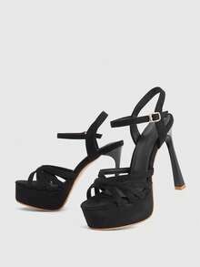 CUCCOO LuxiPop Sandal cao gót gót nhọn mũi tròn nhung đen trơn thời trang nữ - màu đen - Xem 6