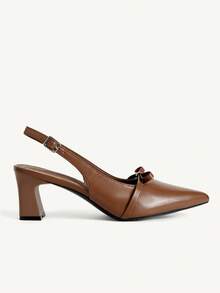 CUCCOO CHICEST Sepatu Hak Tinggi Wanita dengan Tali Belakang, Penyesuaian Multi-Gear, Hak Tebal Lancip, Hak Sedang, Cocok untuk Komuter, Kulit PU, Cokelat Kopi, Model Mary Jane - Coffee Brown - View 3