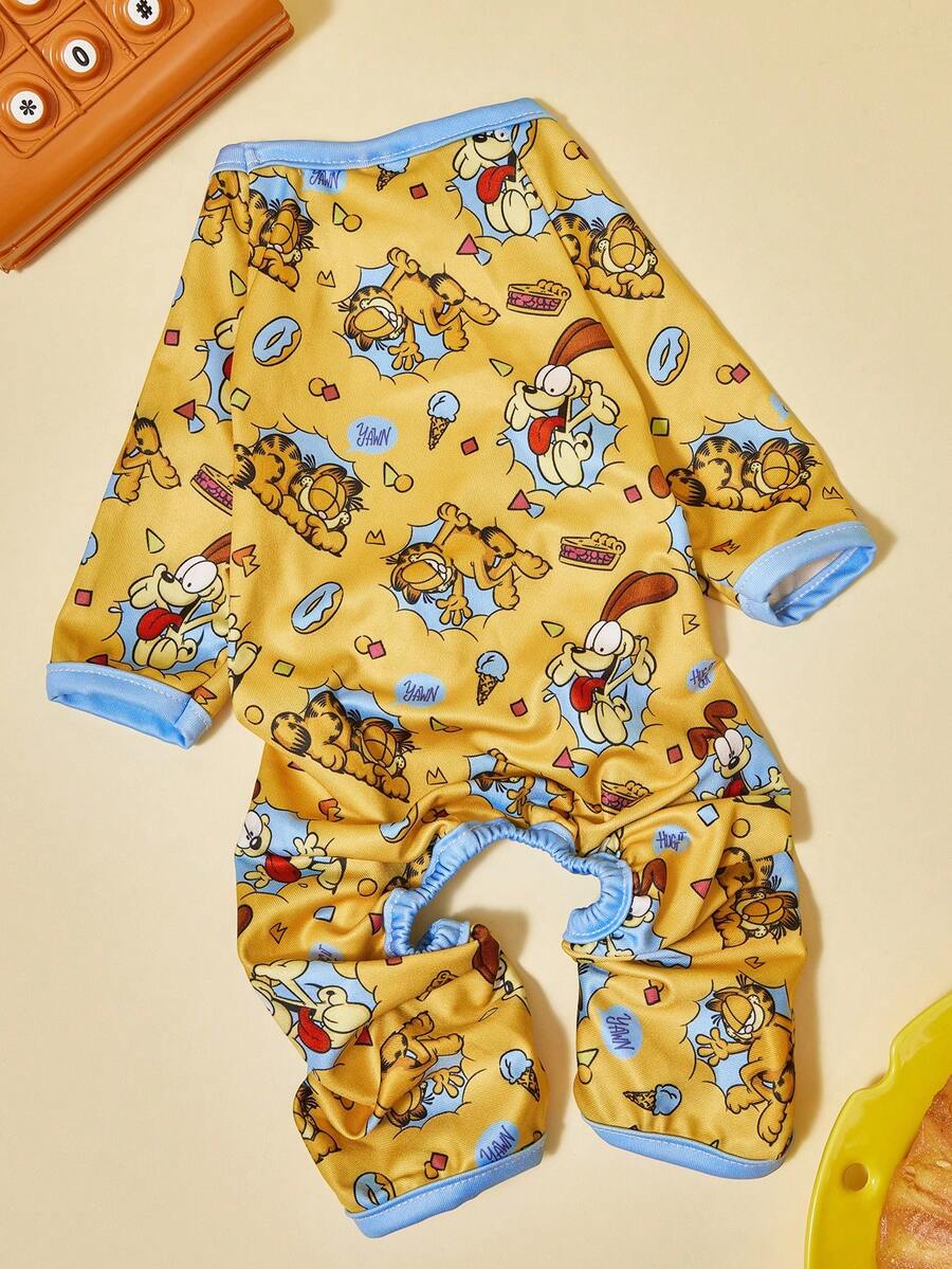 GARFIELD | PETSIN 1pc Cute Yellow Kitten High Eared Dog Ice Cream Daily Circle Printed Pet Jumpsuit Yellow Soft, Comfortable, Breathable Pet Clothing - Multicolor - View 1