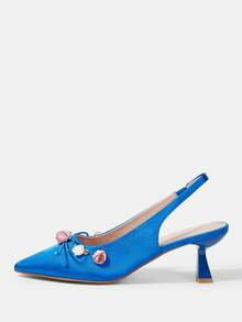 CUCCOO HITCHD Pointed Short Heel Elegant Flower Women's High Heel Shoes - dark blue - View 2