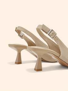 CUCCOO BASICS Women's Off-White Pointed Toe Slingback Woven Low Heel Pumps Daily Office Fall Shoes - Apricot - View 9