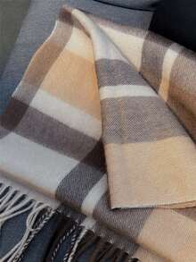 Dealstrict 1 PC Women Faux Wool Plaid Scarf, High-Quality Shawl Wrap, Comfortable And Warm Winter Accessory, Suitable As A Birthday Gift For Dress - Camel - View 3