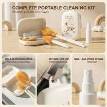 Portable Baby Bottle Brush Set Incude Bottle Brush, Nipple Brush Straw Brush, Drain Rack And Storage Box For Travel Or Trip - Beige - View 9