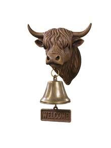 1PC Metal HighlandCow WelcomeBell Rustproof WallHanging DoorChime Decorative Ornament For Entryway FrontDoor Home Shop Christmas NewYear Gift - Brown - View 8