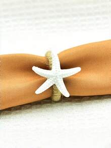 2/4PCS Resin Starfish Napkin Rings Mediterranean Ocean Theme Sea Star Table Decor Coastal Style Napkin Holder For Wedding Beach Party Summer Dinner Banquet Home Decoration - White - View 2