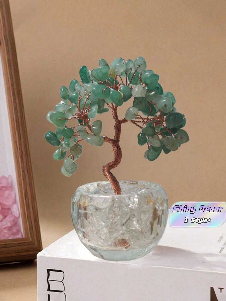 1件小綠色水晶樹擺飾聖誕桌面裝飾禮物,適用居家廚房房間派對書桌餐桌派對小禮品臥室客廳辦公室裝飾,教師畢業伴娘水晶飾品 - 綠東陵透明杯底 - 查看 1