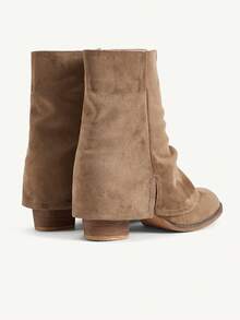 CUCCOO CHICEST Women's New Vintage Chunky Heel Western Boots, Casual Versatile Ruched Brown Mid-Calf Boots Winter Boots - Brown - View 5