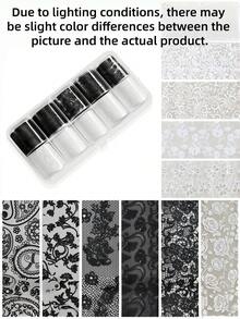 Romantic Black White Lace Nail Transfer Paper – Hollow Mesh Texture & Starry Sky Pattern, French Style DIY Nail Decals For Wedding & Party - Multicolor - View 2
