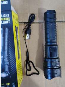 Strong LED Flashlight, Ultra Bright Tactical Light, Emergency Spotlight, Long-Range Zoom Flashlight, Built-In Battery - Black - View 11
