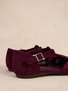 Rosivie Women's Burgundy Suede Bohemian Style Buckle Design Casual Vacation Flat Shoes - burgundy velvet - View 4