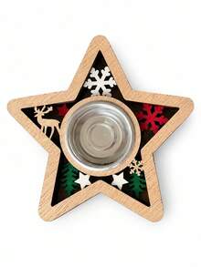 Cirelle 1pc 5-Layer Wooden Tea Light Candle Holder, Christmas Snowflake, Tree, Heart, Reindeer, Star And Butterfly Cutout Designs, Decorative Tabletop Candlestick For Dining Table, Mantel, Living Room, Holiday Party And Seasonal Home Decor - multicolor - View 12