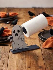 Halloween Wooden Paper Towel Holder, Cute Black Cat Ghost Skeleton Pumpkin Man Countertop Paper Roll Holder, Decorative Freestanding Kitchen Tissue Dispenser For Halloween Home Party Decor - various - View 2
