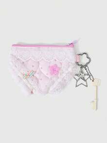 ROMWE Kawaii Pink Lace Lace Bag Pendant - Pink - View 1