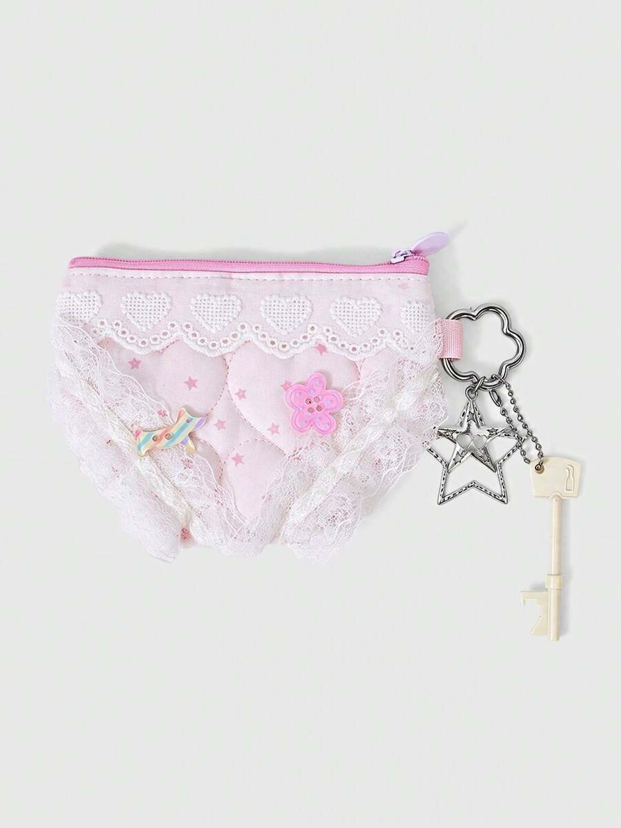 ROMWE Kawaii Pink Lace Lace Bag Pendant - Pink - View 1