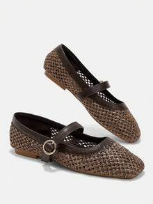 CUCCOO CURVES Outdoor Women's Square Toe Flat Bottom Strip, Fashionable, Simple And Breathable, Buckle Strap For Daily Vacation, Shoes - Coffee Brown - View 3