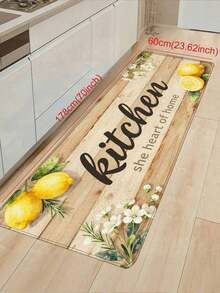 1 Piece Lemon Flower Pattern Kitchen Floor Rug, Oil And Water Resistant, Anti-Slip Kitchen Long Rug, Stain And Oil Resistant Kitchen Rug Pad, Wooden Print Kitchen Long Rug Pad, Kitchen Rug Pad With American Refreshing Style, Kitchen Rug With Stain - Lemon Kitchen - View 18