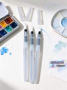 3pcs Transparent Watercolor Water-Soluble Spray Pen, Suitable For Calligraphy And Painting Practice, Must-Have For School, Stationery Items - Multicolor - View 1