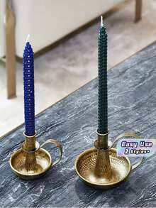 2pcs Vintage Metal Candlestick Set 2 Different Styles With Decorative Handles For Table Centerpiece Dining Room Mantel Wedding Christmas Halloween Farmhouse Home Decor Candle Not Included - 2pcs - View 1