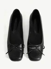 CUCCOO CHICEST Flat-Soled Shoes Are Simple, Square Toe Bows Are Comfortable With Slip-On. - Black - View 1