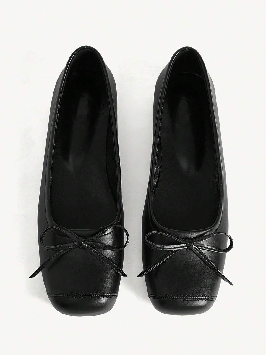 CUCCOO CHICEST Flat-Soled Shoes Are Simple, Square Toe Bows Are Comfortable With Slip-On. - Black - View 1