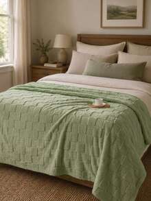 Cirelle Ultra Soft Green Checkerboard Throw Blanket - Plush Grid Textured Flannel Blanket, Cozy Checkered Blanket For Couch, Sofa & Bed - Green - View 1