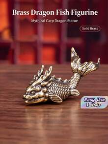 復古黃銅龍魚小雕像 金屬龍頭魚雕像 復古神話生物桌面裝飾品 收藏級東方風格工藝禮品 - 多色 - 查看 1