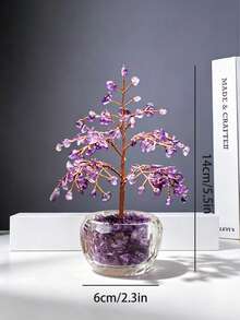 2026新款紫色水晶小金錢樹裝飾品，居家房間辦公桌擺飾，聖誕臥室禮物，送給閨蜜好友同學女性的生日派對小禮，正能量裝飾 - 紫水晶柳樹透明杯 - 查看 8