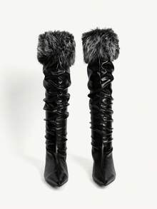 CUCCOO CHICEST Women's Fashion High-Heeled Boots, Slip-On Pointed Stiletto Global Fashion Party Avant-Garde Outdoor Party Commute Daily Versatile Winter Boots - Black - View 2