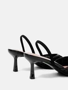 CUCCOO HITCHD Ladies' Fashionable And Elegant Pointed V-Mouth Back Empty Party Shoes. Lace Fabric Wearing Beads And Diamonds.. Back Lift With Ankle Strap. Stiletto - Black - View 5