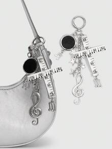 ROMWE Millennium Retro Punk Style Black And White Hit Silver Music Elements Splicing Combination Rivet Piano Cross Note Pentagram Personality Decoration Bag - White - View 7