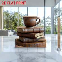 One Piece Of Antique Wooden Decor In Book And Coffee Cup Shape - Printed Artwork, Suitable For Home And Study, Classic Style, Ideal Gift For Book Lovers And Coffee Enthusiasts (18.03 Cm * 20.07 Cm), Coffee Table Decor - Multicolor - View 2