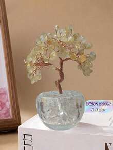 1件 2026新款小黃水晶樹裝飾品 餐桌中心裝飾 家用廚房臥室客廳辦公桌配件 派對伴手禮 伴娘生日母親畢業老師送給她的禮物 - 黃水晶白底座 - 查看 1