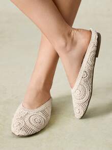 Styleloop Beige Woven Bohemian Style Women's Casual, Beach Soft Bottom Slip-On Sandals, Comfortable For Music Party Outfit Travel Essentials - Beige - View 2