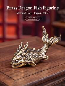 復古黃銅龍魚小雕像 金屬龍頭魚雕像 復古神話生物桌面裝飾品 收藏級東方風格工藝禮品 - 多色 - 查看 2