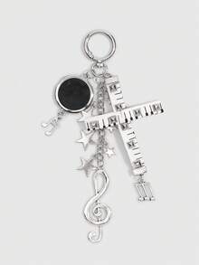 ROMWE Millennium Retro Punk Style Black And White Hit Silver Music Elements Splicing Combination Rivet Piano Cross Note Pentagram Personality Decoration Bag - White - View 1