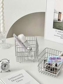 Square Stainless Steel Metal Storage Basket Organizer For Desktop Cosmetic Home - Multicolor - View 1